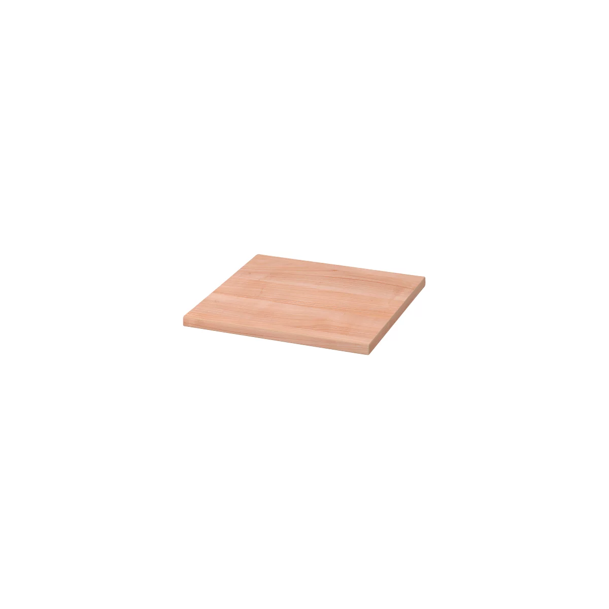 A square cutting board made of light-colored wood, slightly angled, taken from above.