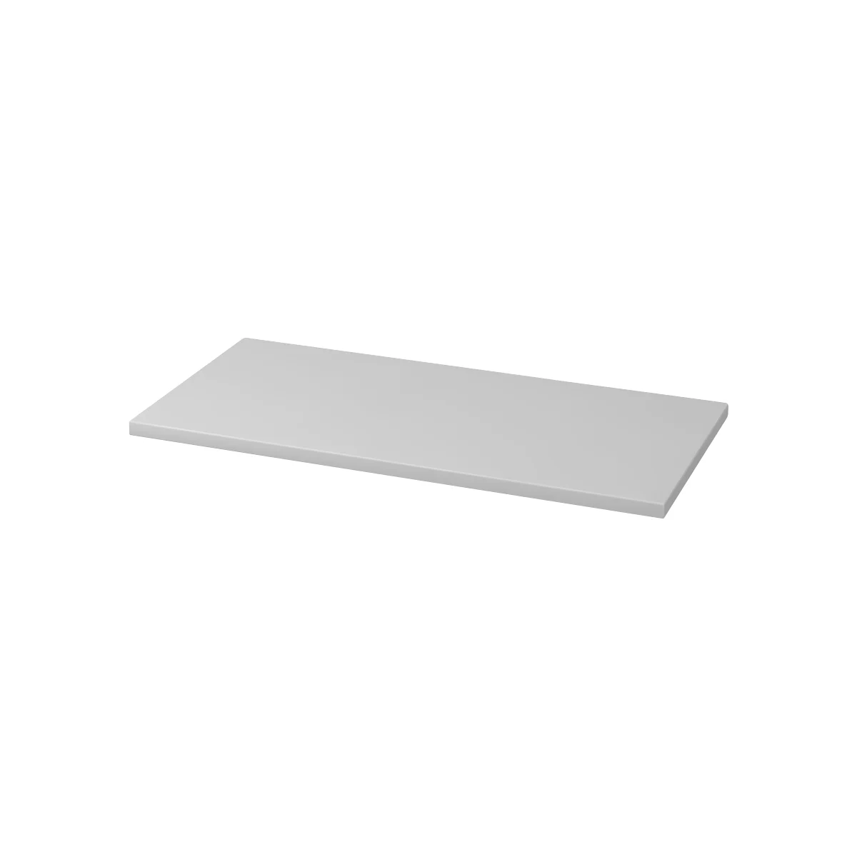 Gray, rectangular shelf. Top edge slightly raised.