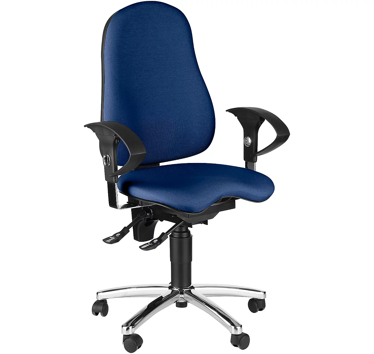 Topstar bureaustoel SENSUM, permanent contact, met armleuningen, lendenwervelsteun, 3D-orthozitting, blauw