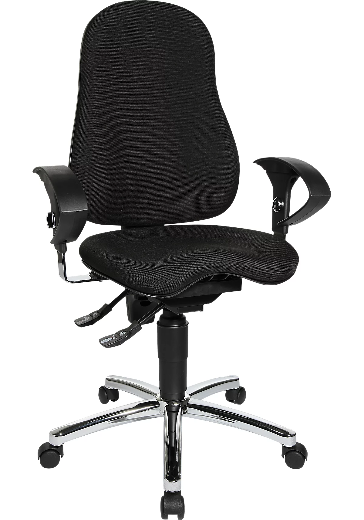 Topstar bureaustoel SENSUM, permanent contact, met armleuningen, lendenwervelsteun, 3D-orthozitting, zwart