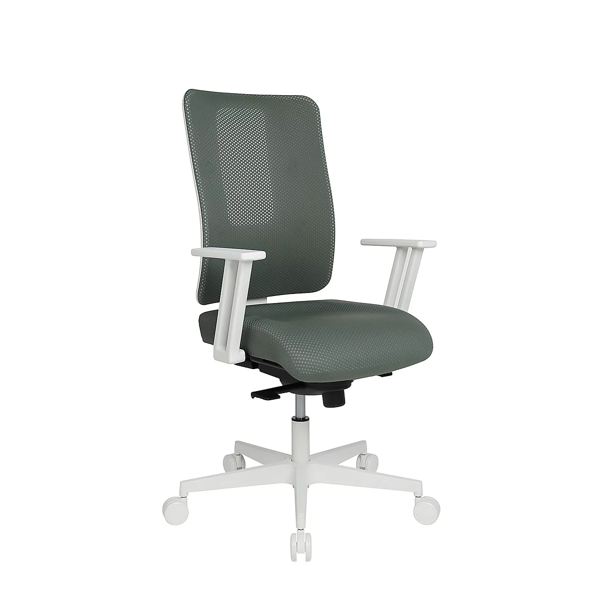 Topstar bureaustoel Sitness Life 50, met armleuningen, 3D-synchroonmechanisme, holle zit, netrugleuning, grijsgroen/wit