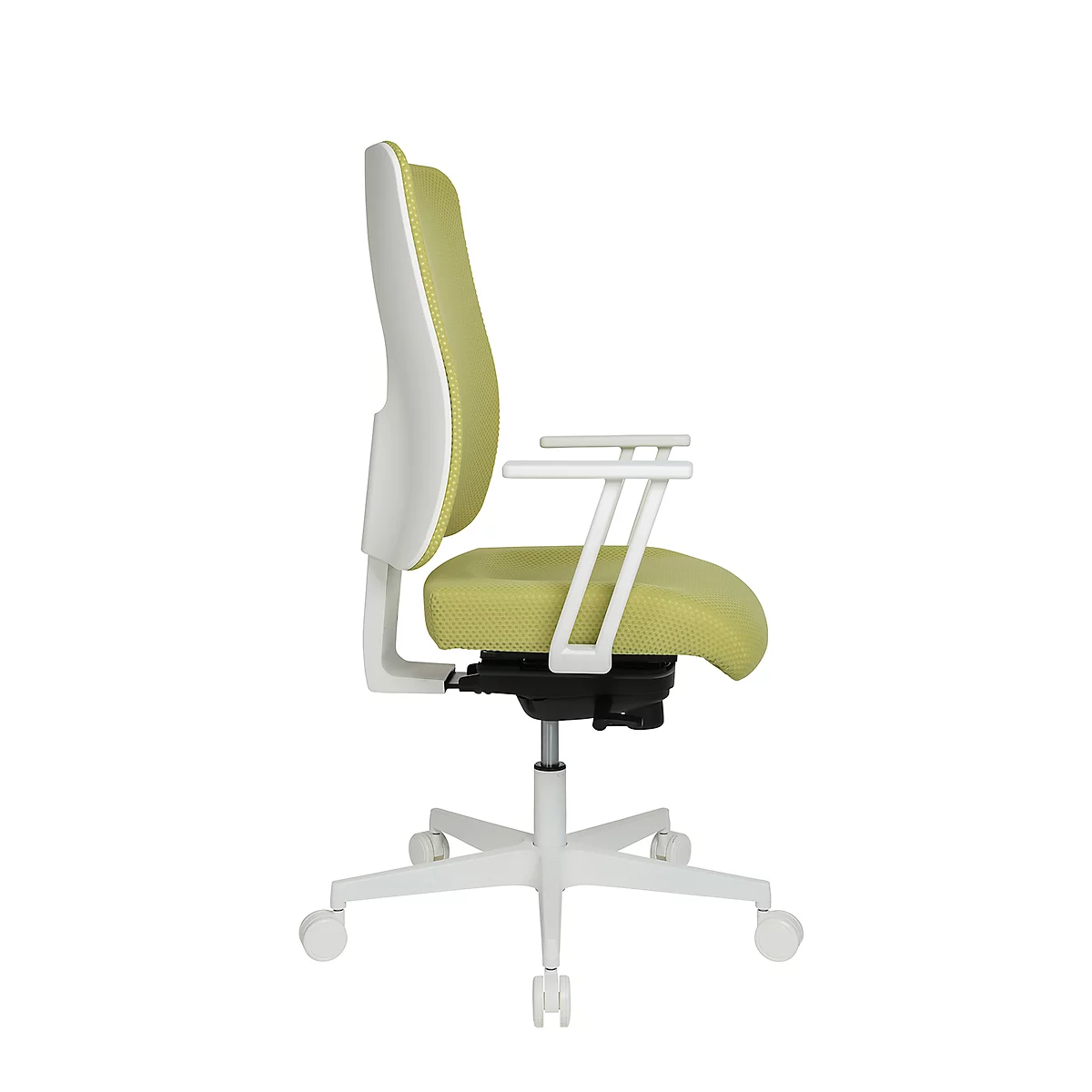 Topstar bureaustoel Sitness Life 50, met armleuningen, 3D-synchroonmechanisme, holle zit, netrugleuning, mosterd groen/wit