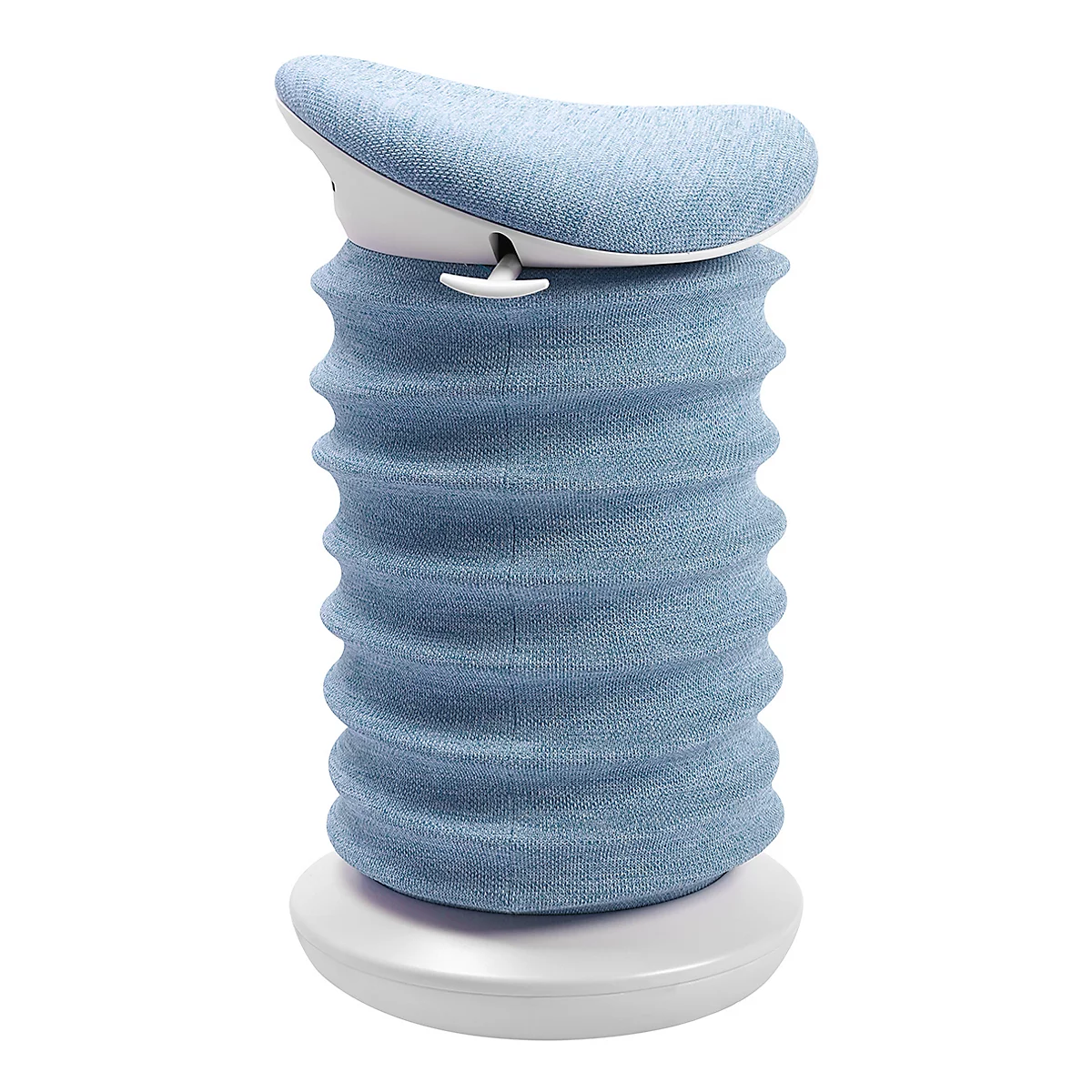 Blauer Hocker mit geriffelter Oberfläche und runder Sitzfläche, auf weißem Hintergrund.