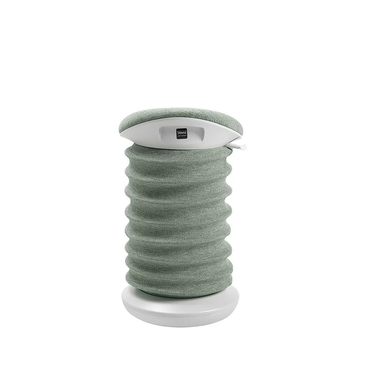 Hocker mit wellenförmiger Struktur, hellgrün. Ober- und Unterseite weiß.
