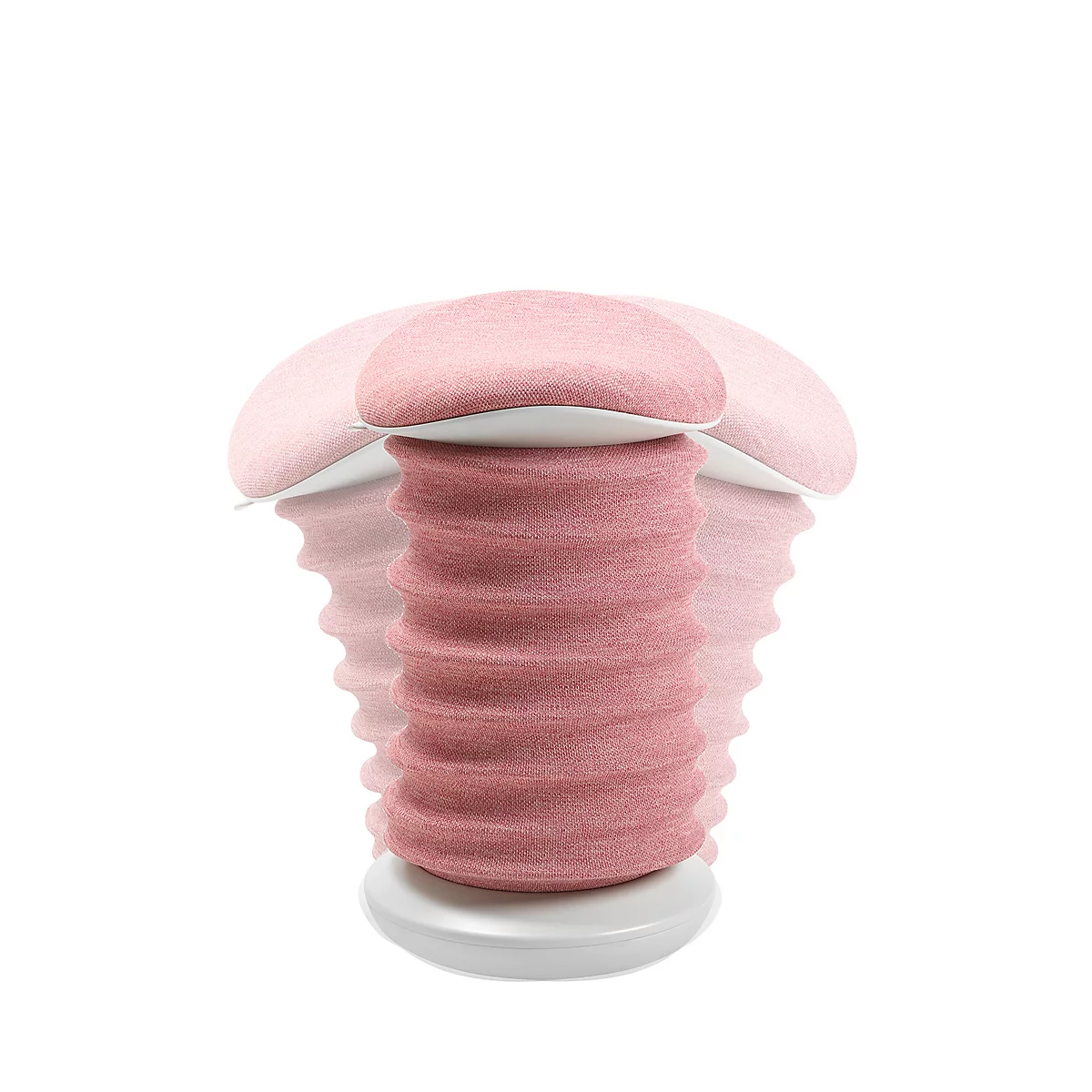 Eine rosa, geriffelte Säule mit flachem, rosa Deckel und weißem Sockel. Der Rest des Hintergrunds ist weiß.