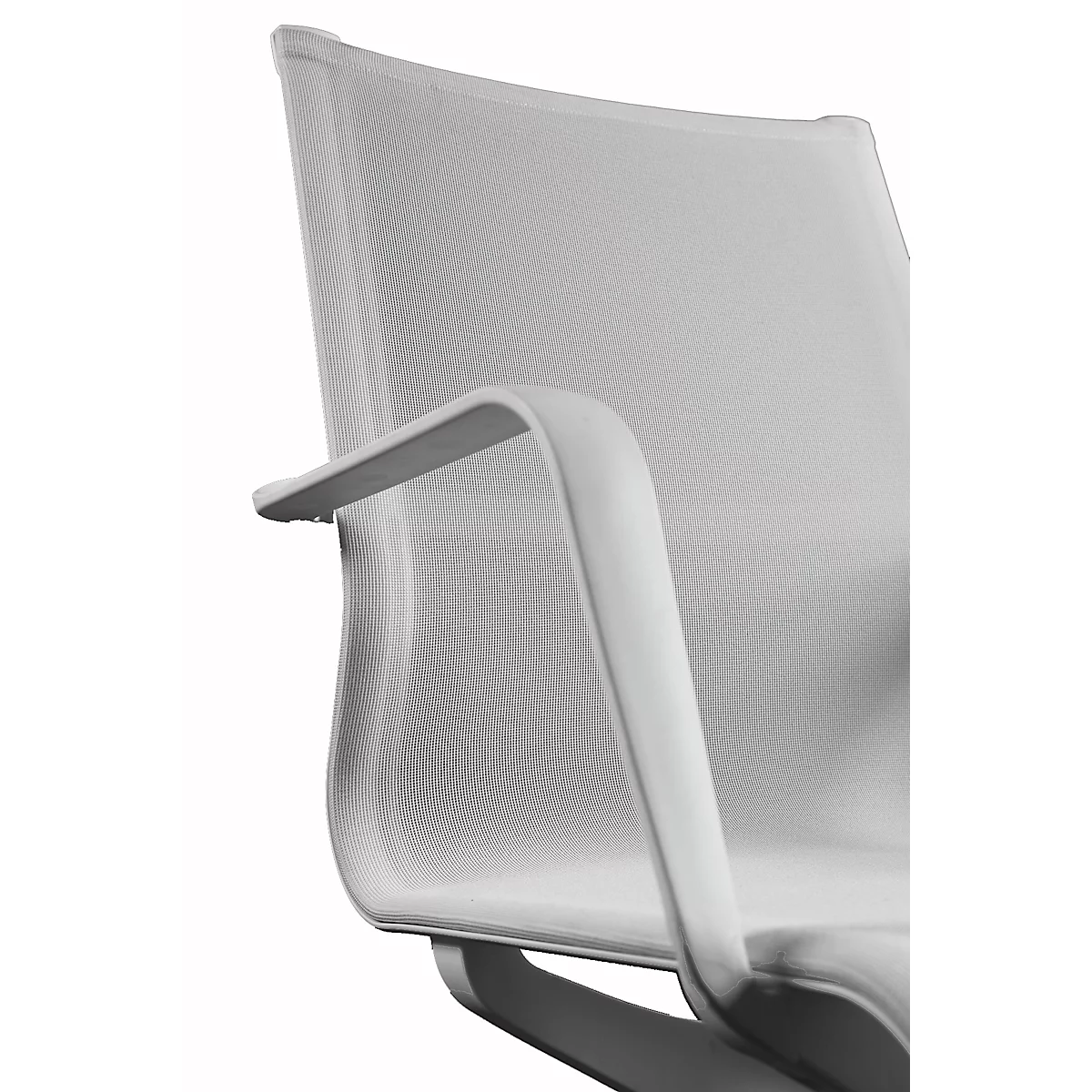 Close-up of a white chair with armrest.