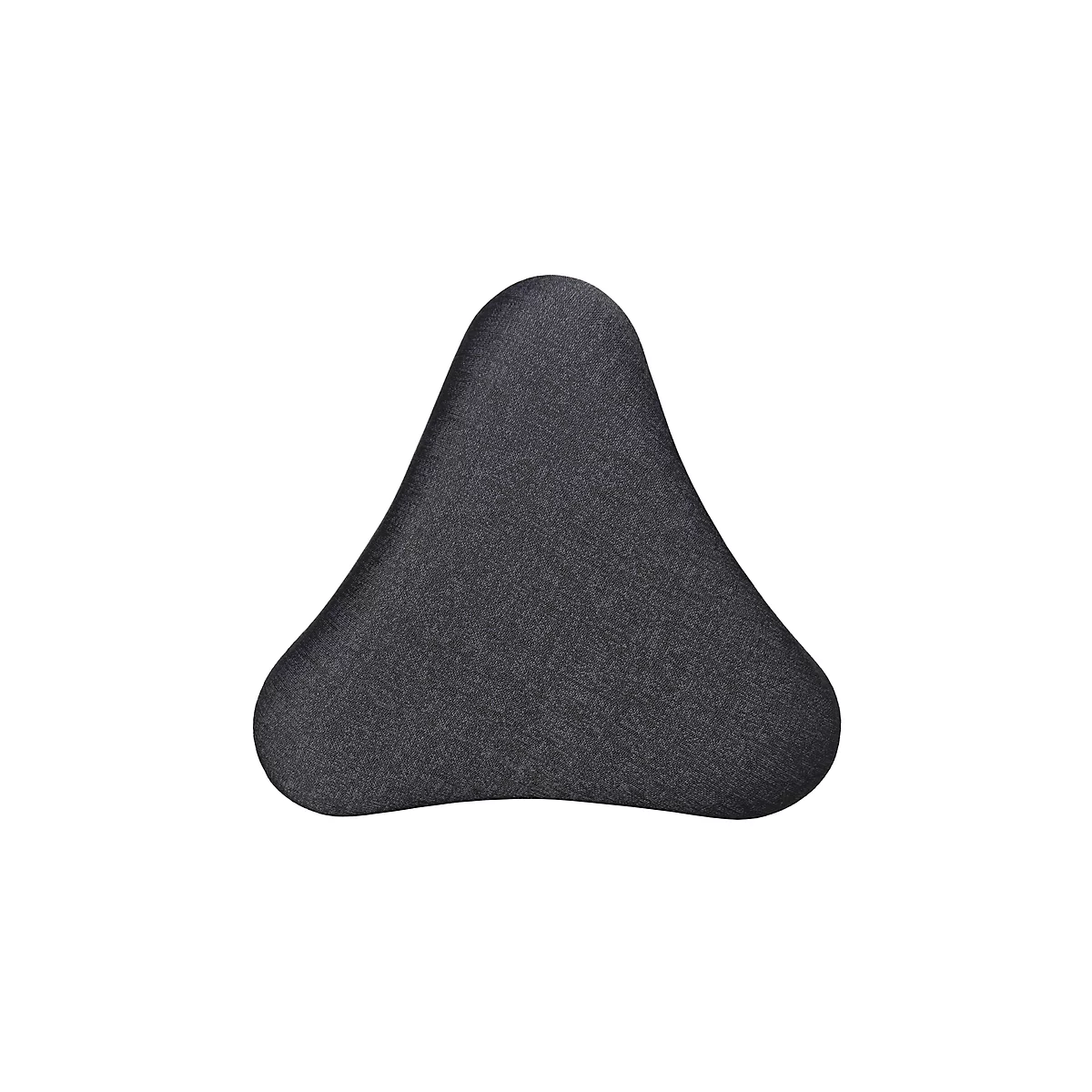 A dark gray, triangular object with rounded edges against a white background.