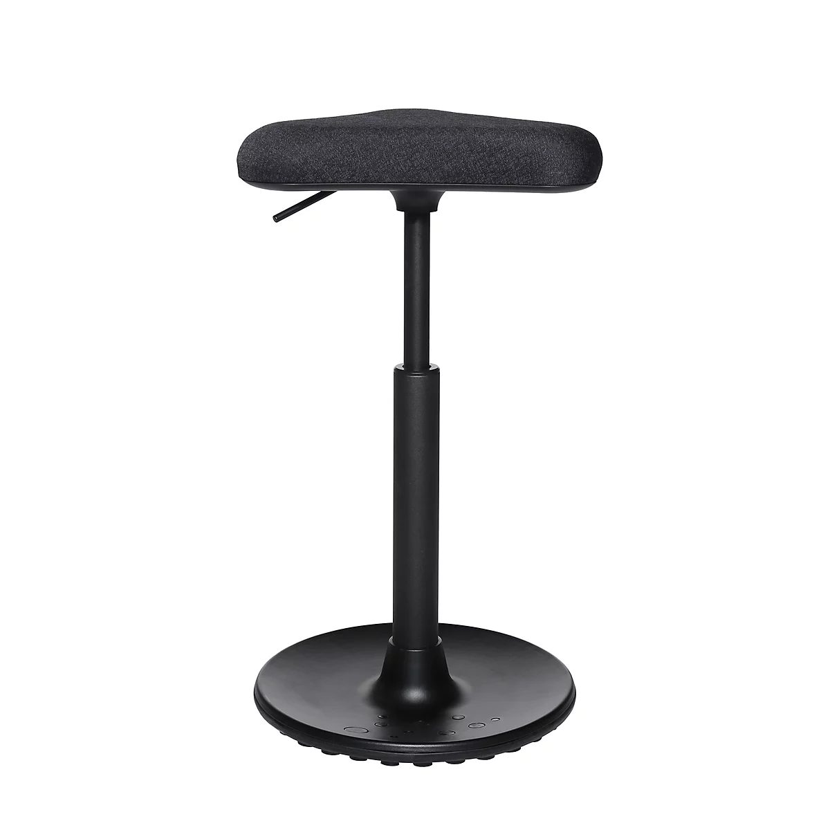 A black height-adjustable stool. The seat is oval, the foot is round.