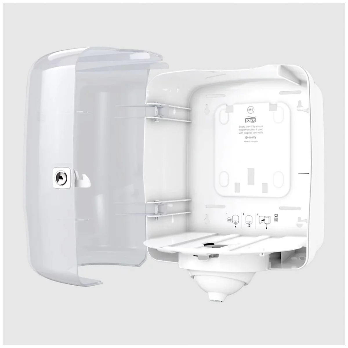 Tork® Distributeur de papier à dévidage intérieur Reflex 473190, distribution feuille à feuille, système de dévidage intérieur M4, L 331 x P 225 x H 239 mm, plastique, blanc