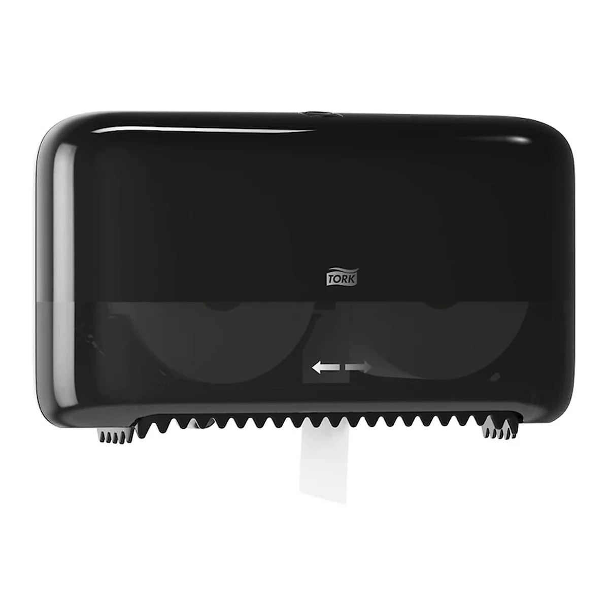 Tork® dubbele roldispenser 558048, voor mouwloos midi toiletpapier, B 360 x D 130 x H 207 mm, kunststof, zwart