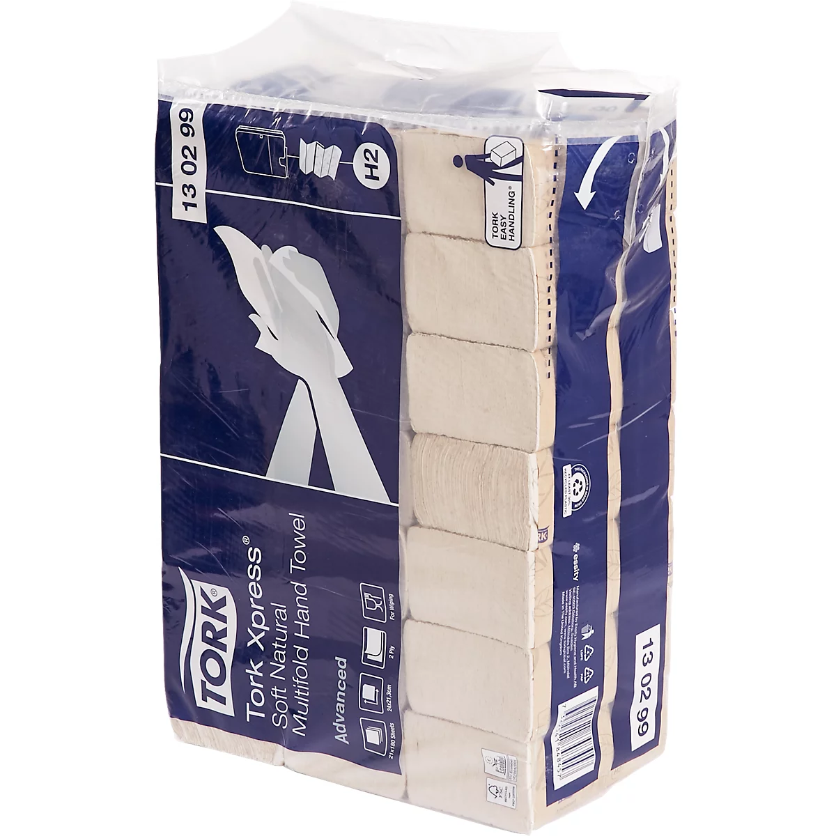Tork® Essuie-mains pliés Tork Xpress® Soft Natural Multifold 130299, 2 plis, pliage en zigzag, compatible H2, 21 paquets de 180 feuilles, 100 % papier recyclé, couleur naturelle