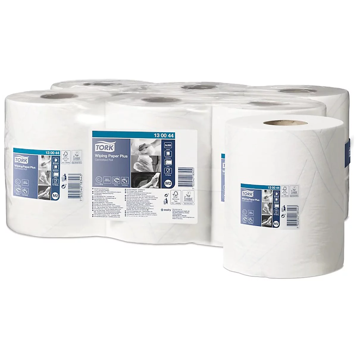 Tork® Mehrzweck-Papierwischtücher 130044, 2-lagig, QuickDry-Qualität, Innenabrollung M2, L 125 m x B 235 mm, Ø 190 mm, 6 Rollen à 125 m, weiß