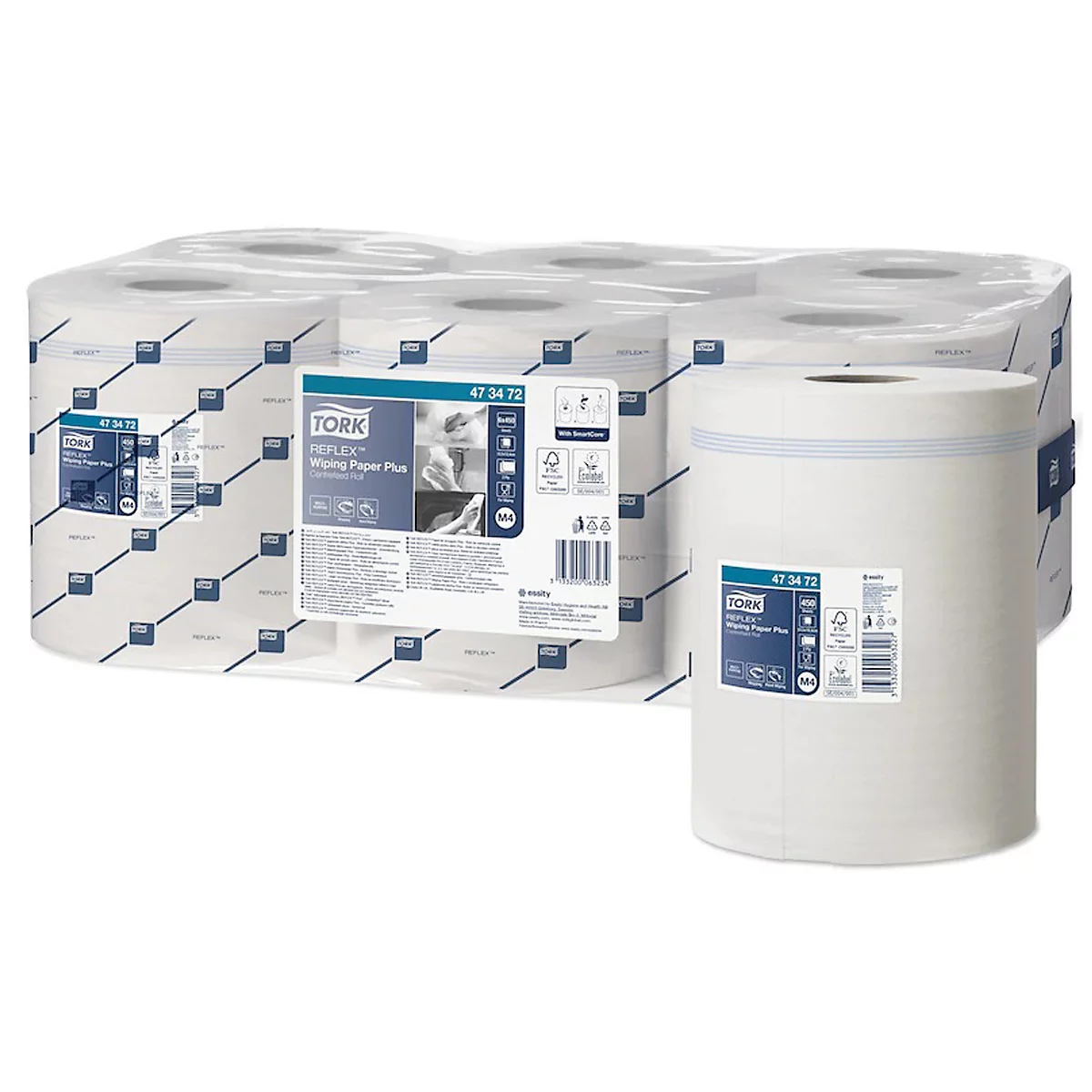 Tork® Mehrzweck-Papierwischtücher Reflex 473472, 2-lagig, Innenabrollung M4, L 150 m x B 194 mm, Ø 185 mm, 6 Rollen á 150,8 m, weiß