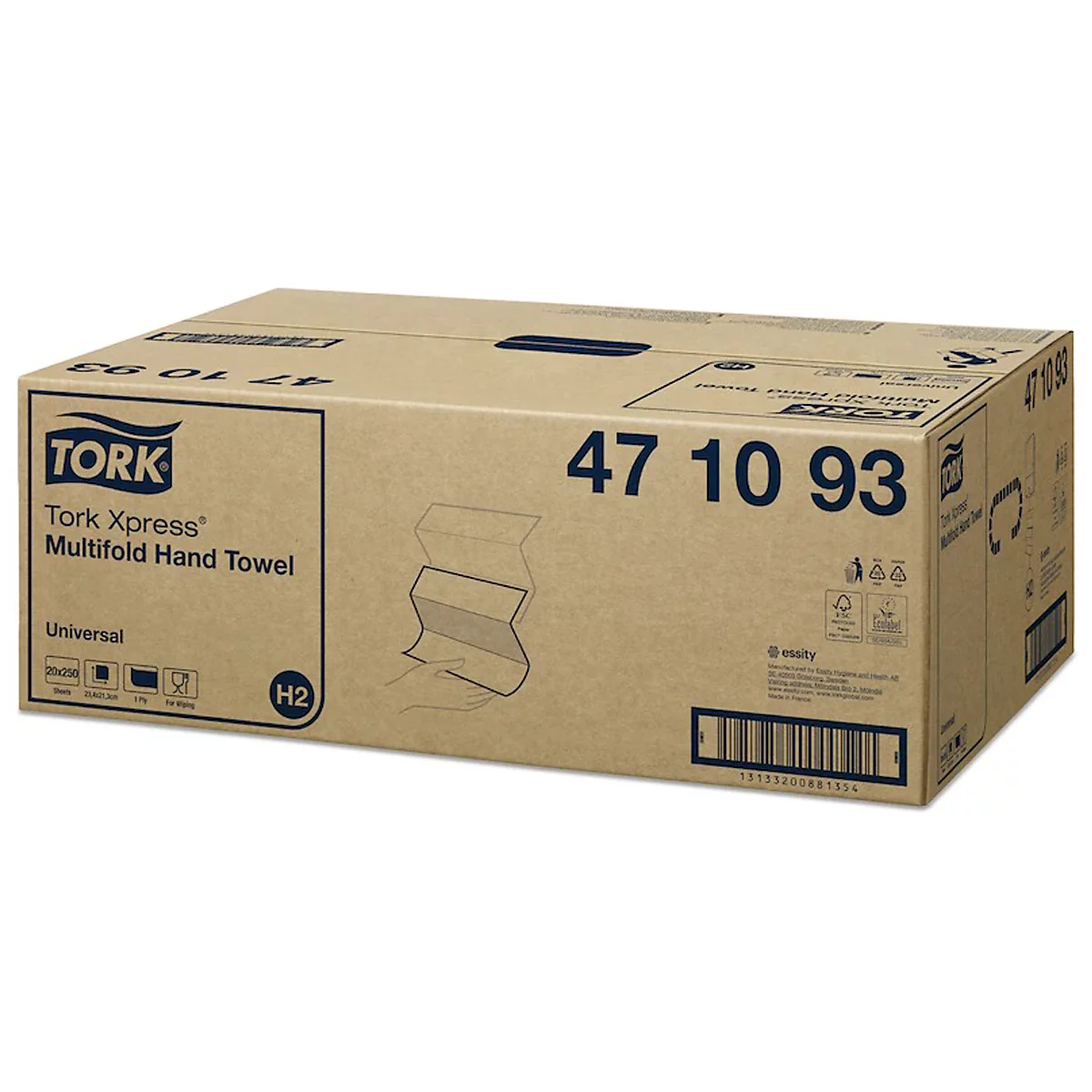 Tork® Multifold-Handtücher Xpress 471093, 1-lagig, Multifold-Handtuchsystem H2, L 234 x B 213 mm, 20 Pack á 250 Stück (5000 Tücher), weiß