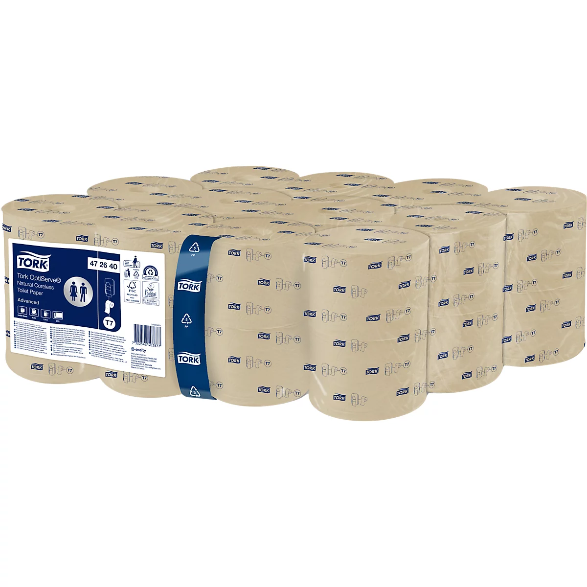 Tork OptiServe® Coreless Toilettenpapier, 2-lagig, perforiert, kompakte Rolle, recycelte Fasern