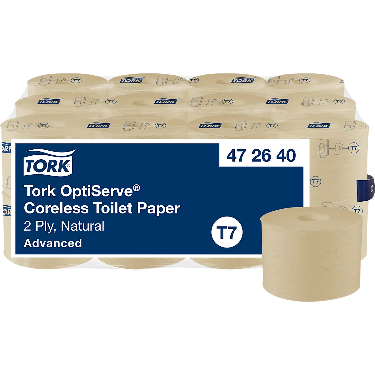 Tork OptiServe® Coreless Toilettenpapier, 2-lagig, perforiert, kompakte Rolle, recycelte Fasern