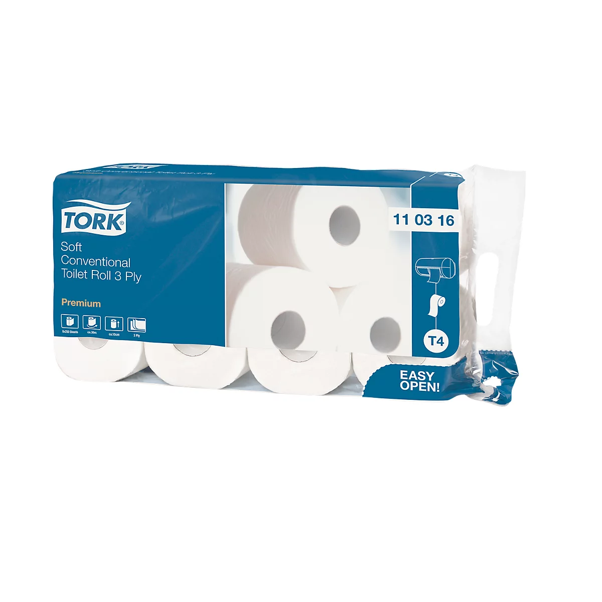 Tork® papel higiénico 110316, 3 capas, suave, calidad superior, 72 rollos á 250 hojas, blanco