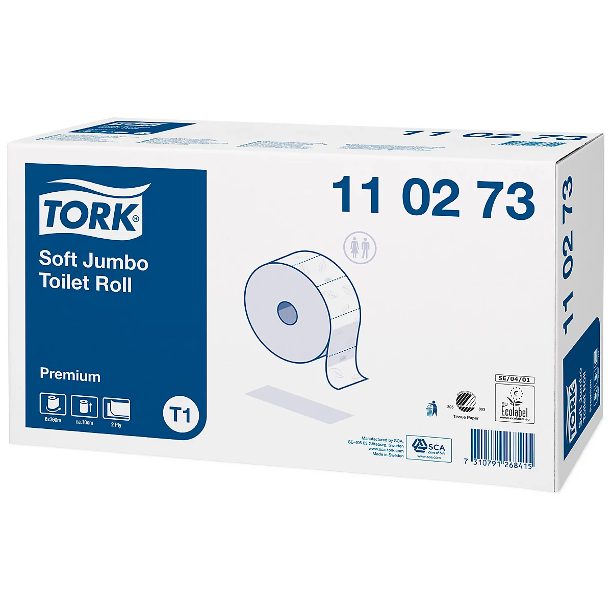 Tork® Papel Higiénico Premium 110273, 2 capas, rollo jumbo, extra suave, 6 rollos á 1800 hojas, blanco