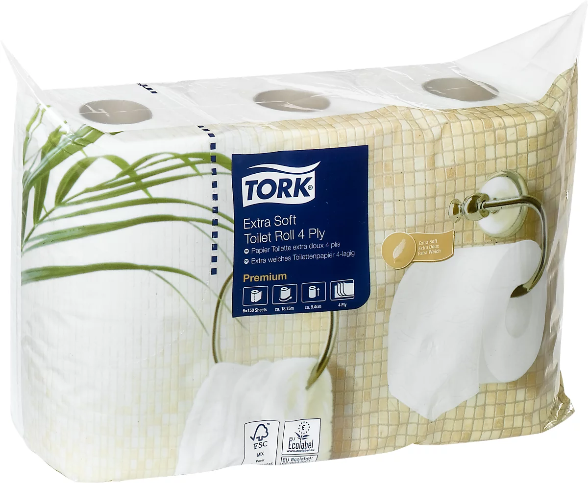 Tork® Papel higiénico Premium 110406, 4 capas, compatible con T4, 42 rollos de 150 hojas cada uno, celulosa, blanco
