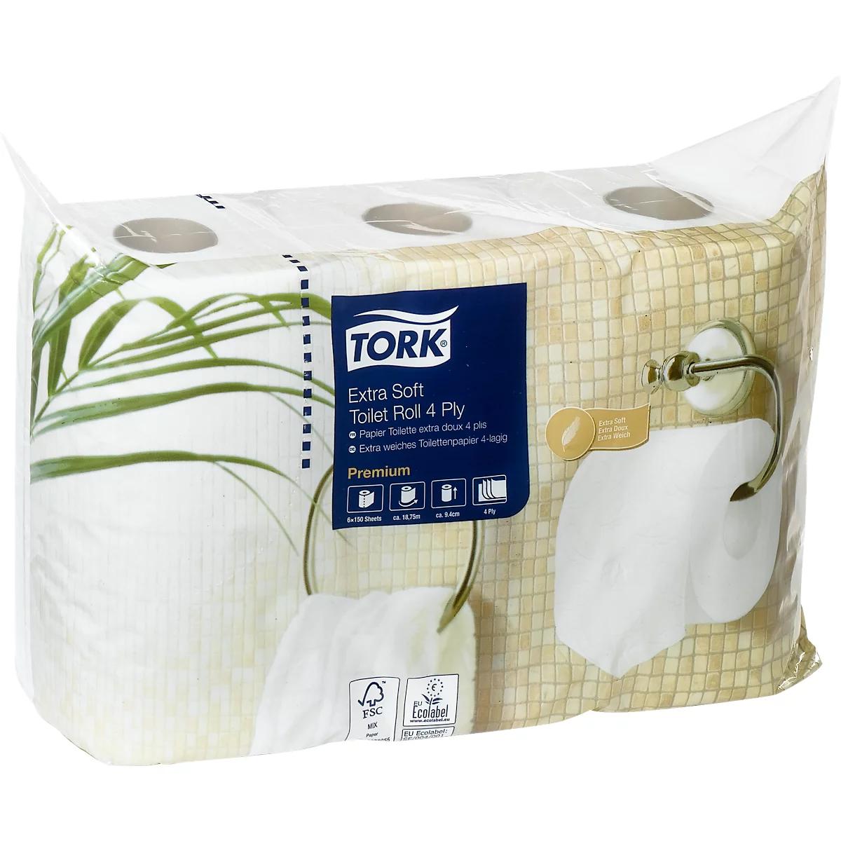 Tork® Papel higiénico Premium 110406, 4 capas, compatible con T4, 42 rollos de 150 hojas cada uno, celulosa, blanco