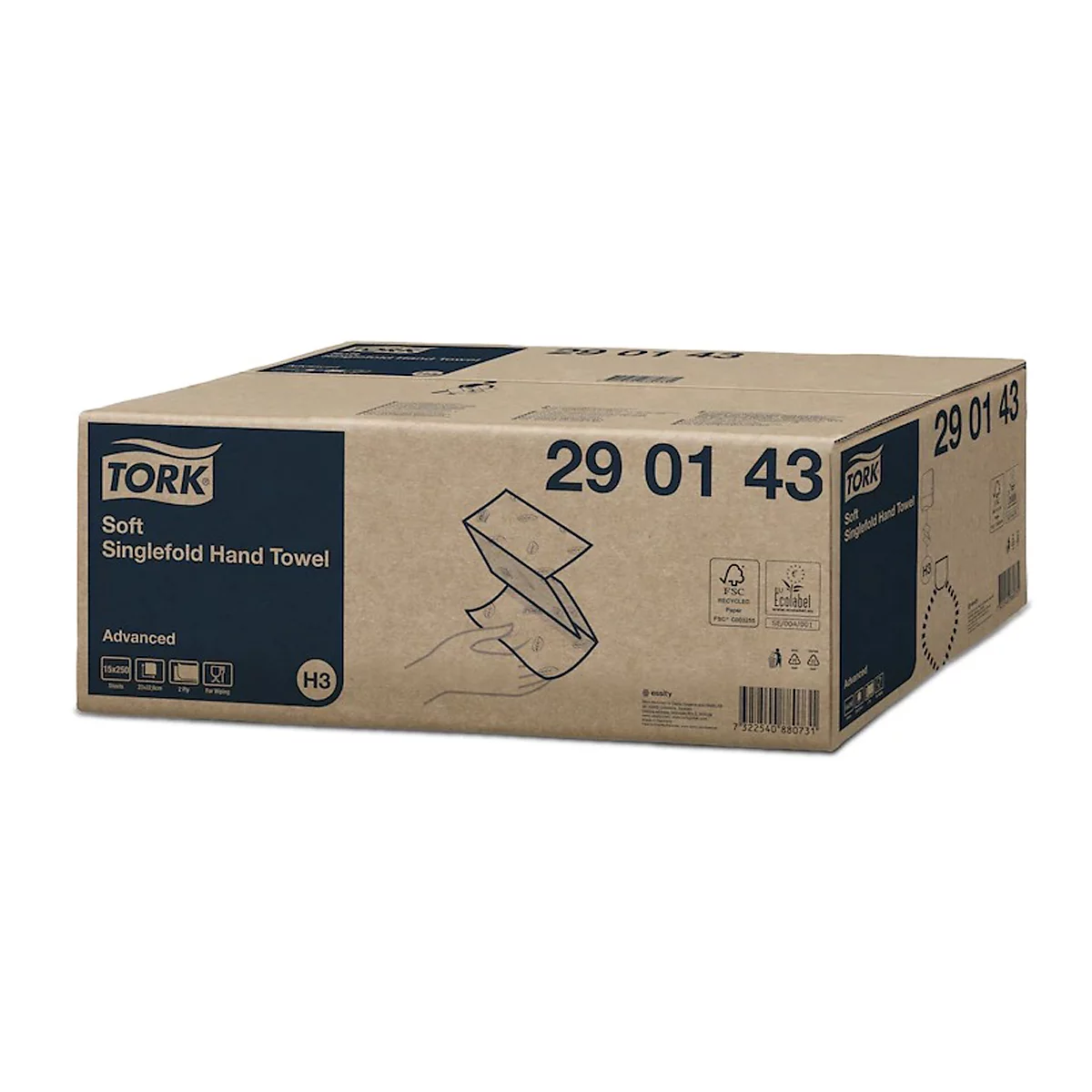 Tork® Paper towels Advanced® H3 290143, 2-laags, reliëf, zigzag gevouwen, 15 pak á 250 vellen (3750 handdoeken), FSC®-papier, wit