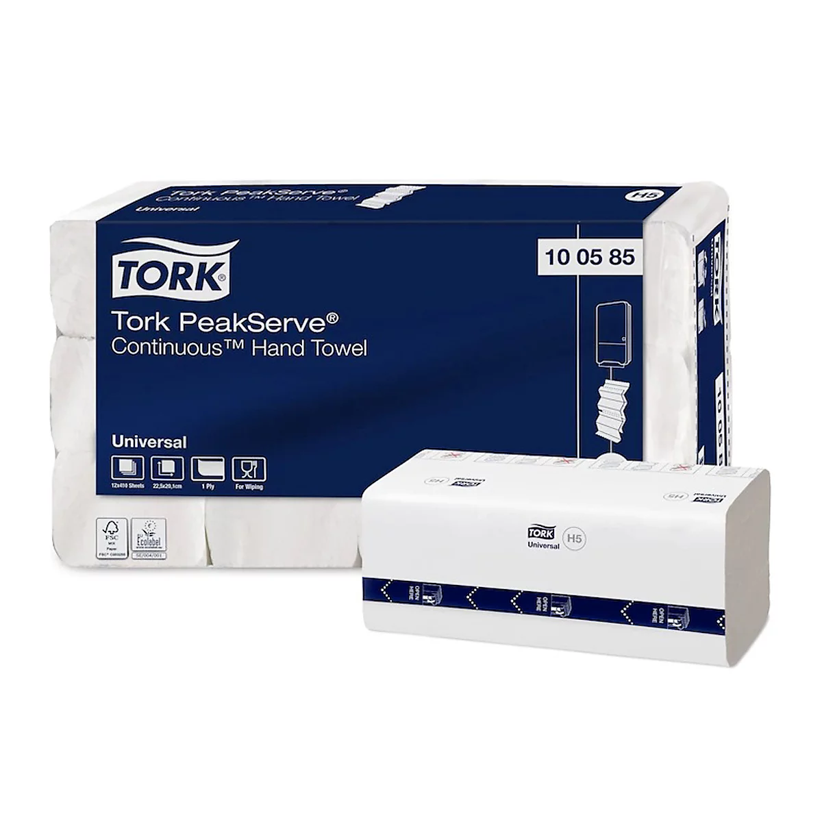Tork® Paper Towels PeakServe® Endless™ H5 100585, 1-ply &amp; reliëf, FSC® papier, 12 pak met 410 vel elk, in 1 doos, wit.