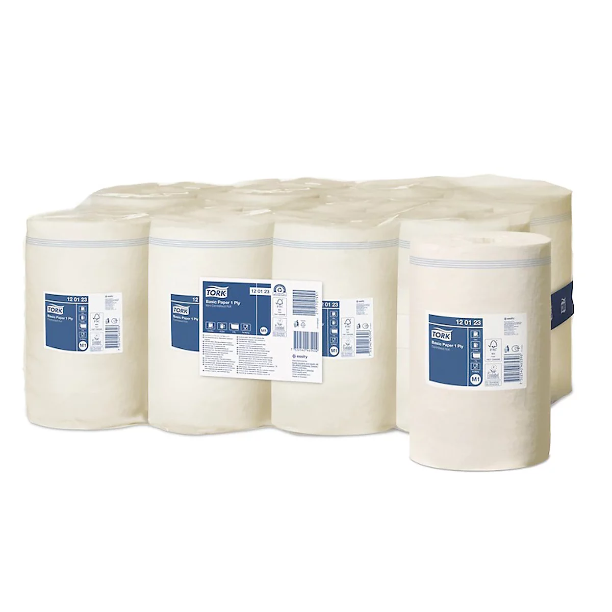 Tork® papieren doekjes 120123, 1-laags, binnenrol M1, navulindicator, L 120 m x B 215 mm, Ø 140 mm, 11 rollen á 120 m, wit