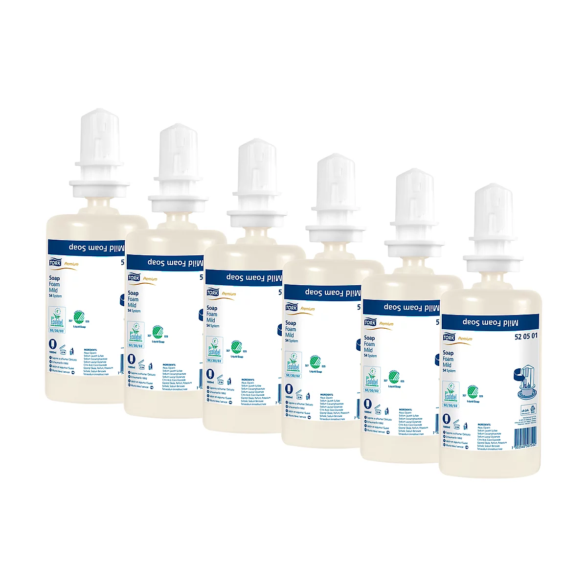 Tork® Premium-Schaumseife 520501, mild, feuchtigkeitsspendend, regenerierend, mild parfümiert, 6 Flaschen á 1000 ml