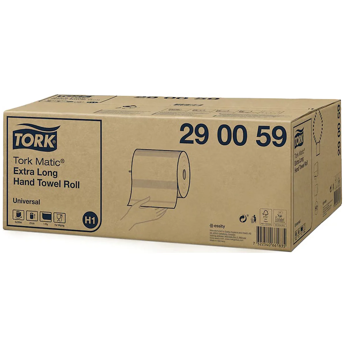 Tork® Rolhanddoek 290059, extra lange uitvoering, 1-laags, rolhanddoeksysteem H1, L 280 m x B 210 mm, 6 rollen á 150 m, papier, wit