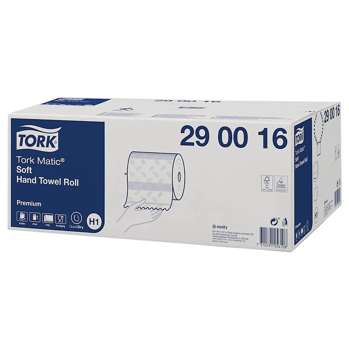 Tork® Rollenhandtuch Premium 290016, 2-lagig, Rollenhandtuch System H1, L 100 m x B 210 mm, 6 Rollen á 100 m, Papier, weiß