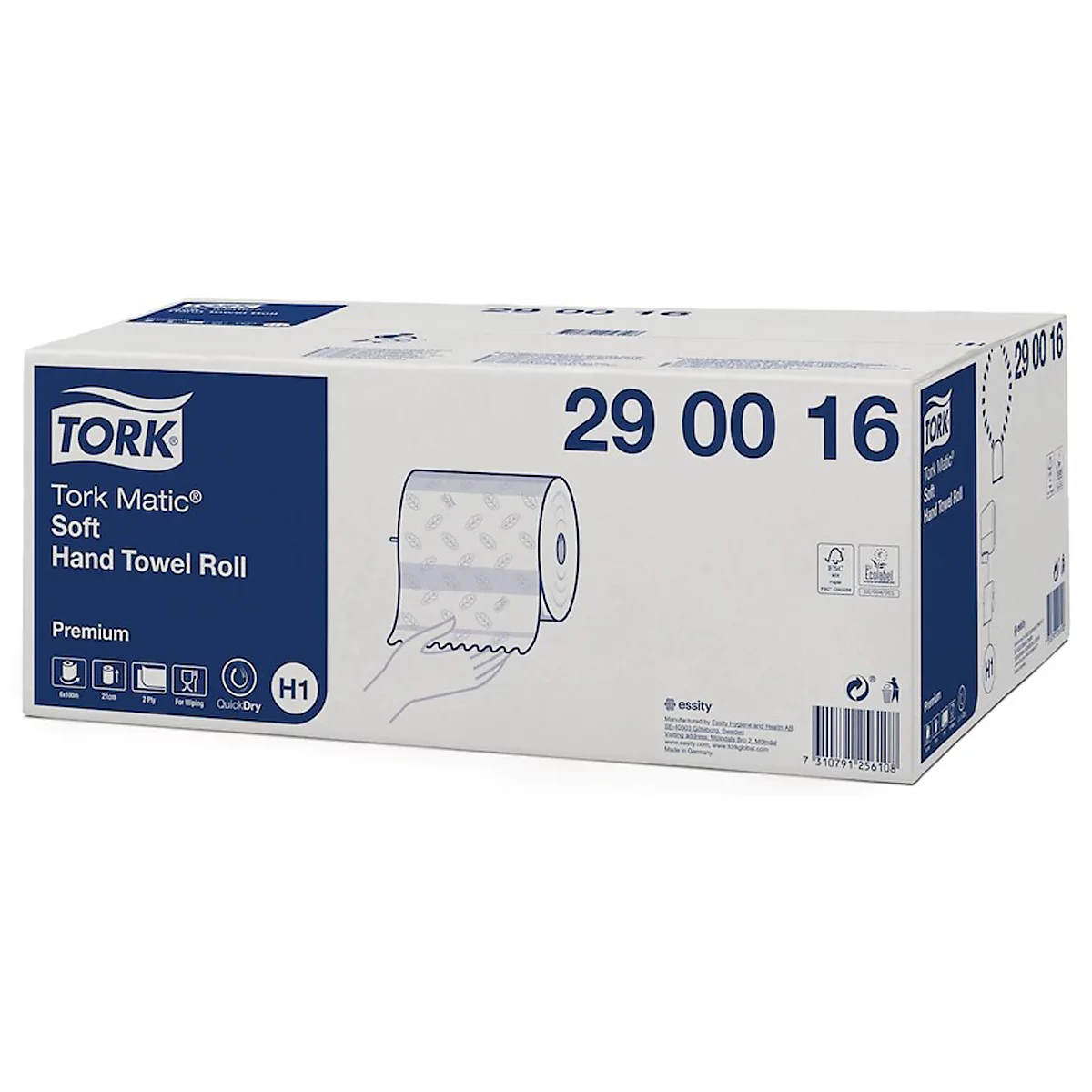 Tork® Rollenhandtuch Premium 290016, 2-lagig, Rollenhandtuch System H1, L 100 m x B 210 mm, 6 Rollen á 100 m, Papier, weiß