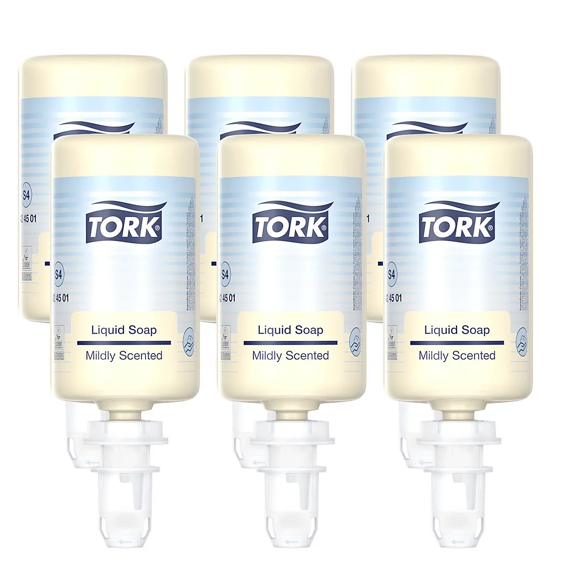 Divers modèles de distributeurs Tork en noir et blanc, avec des numéros de produit.