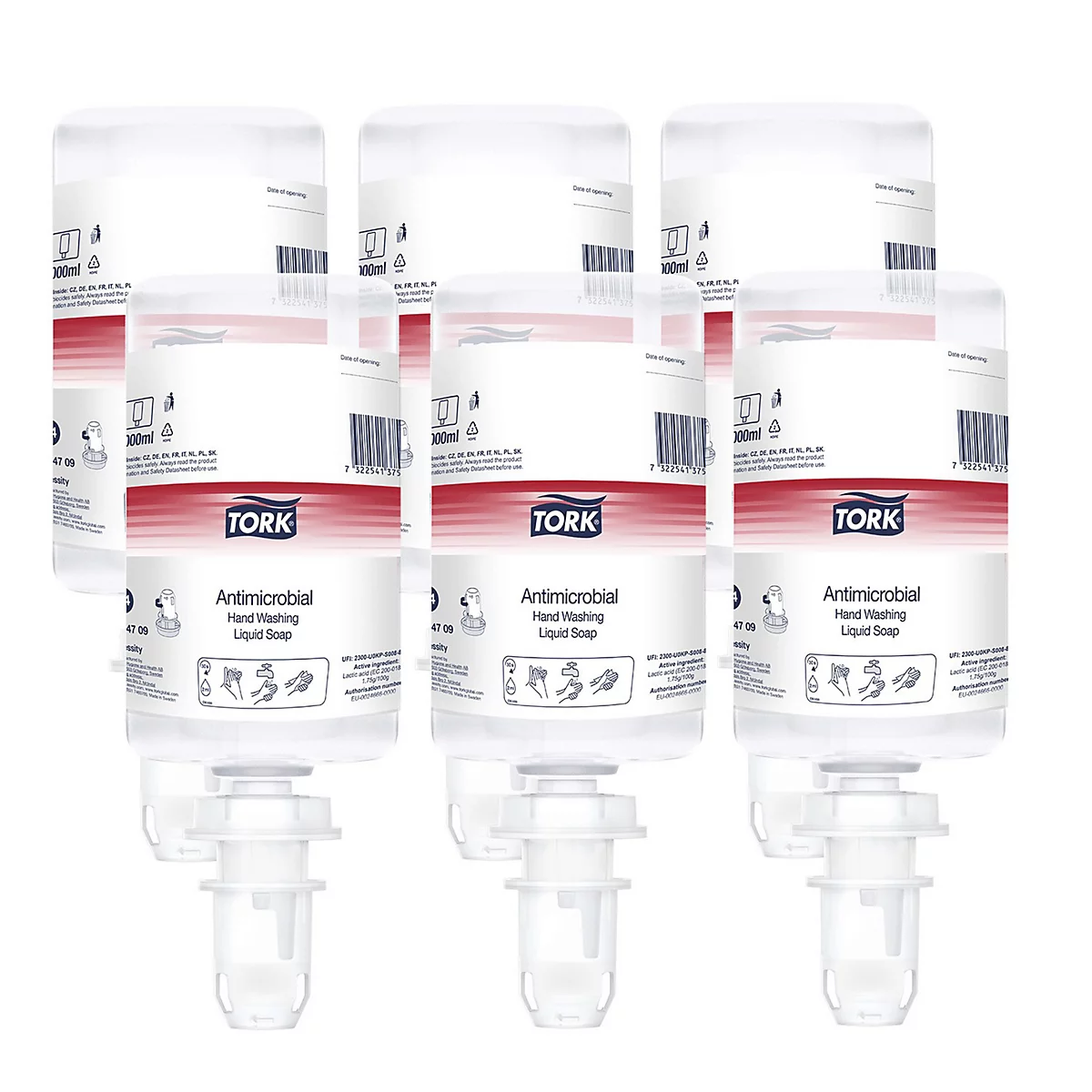 Divers modèles de distributeurs Tork en noir, blanc et acier inoxydable, clairement disposés et étiquetés.