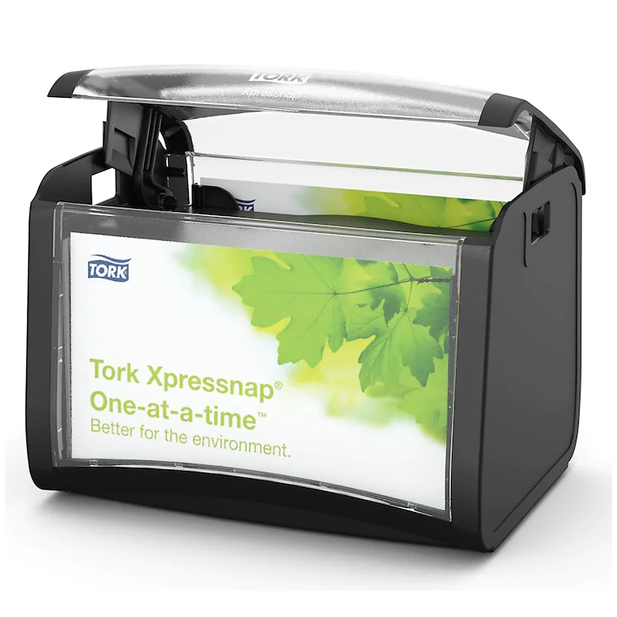 Tork® servetdispenser Xpressnap Fit® 272611, dispenser voor één vel, vulstandindicator, reclamevlak, L 150 x B 201 x H 155 mm, kunststof, zwart