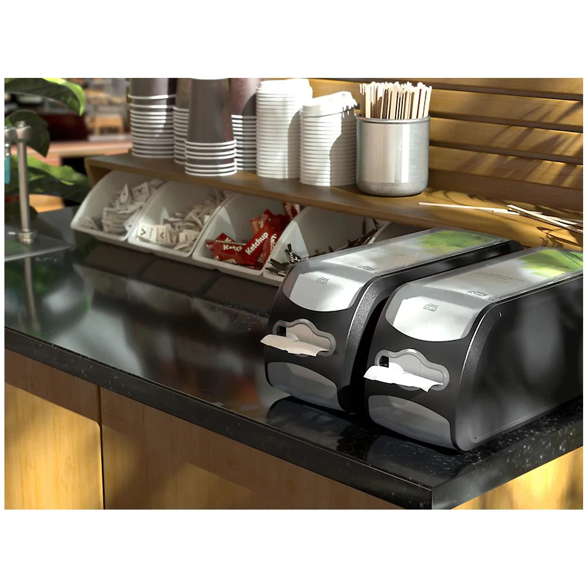 Tork® servetdispenser Xpressnap Fit® 272901, vulstandindicator, L 326 x B 121 x H 143 mm, zwart