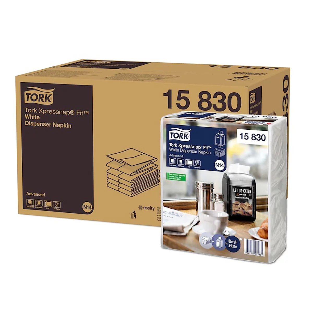 Tork® servetten Xpressnap Fit® 15830, 2-laags, voor servetdispenser, ruimtebesparend gevouwen, doos á 6 pak á 720 stuks (4320 servetten), wit