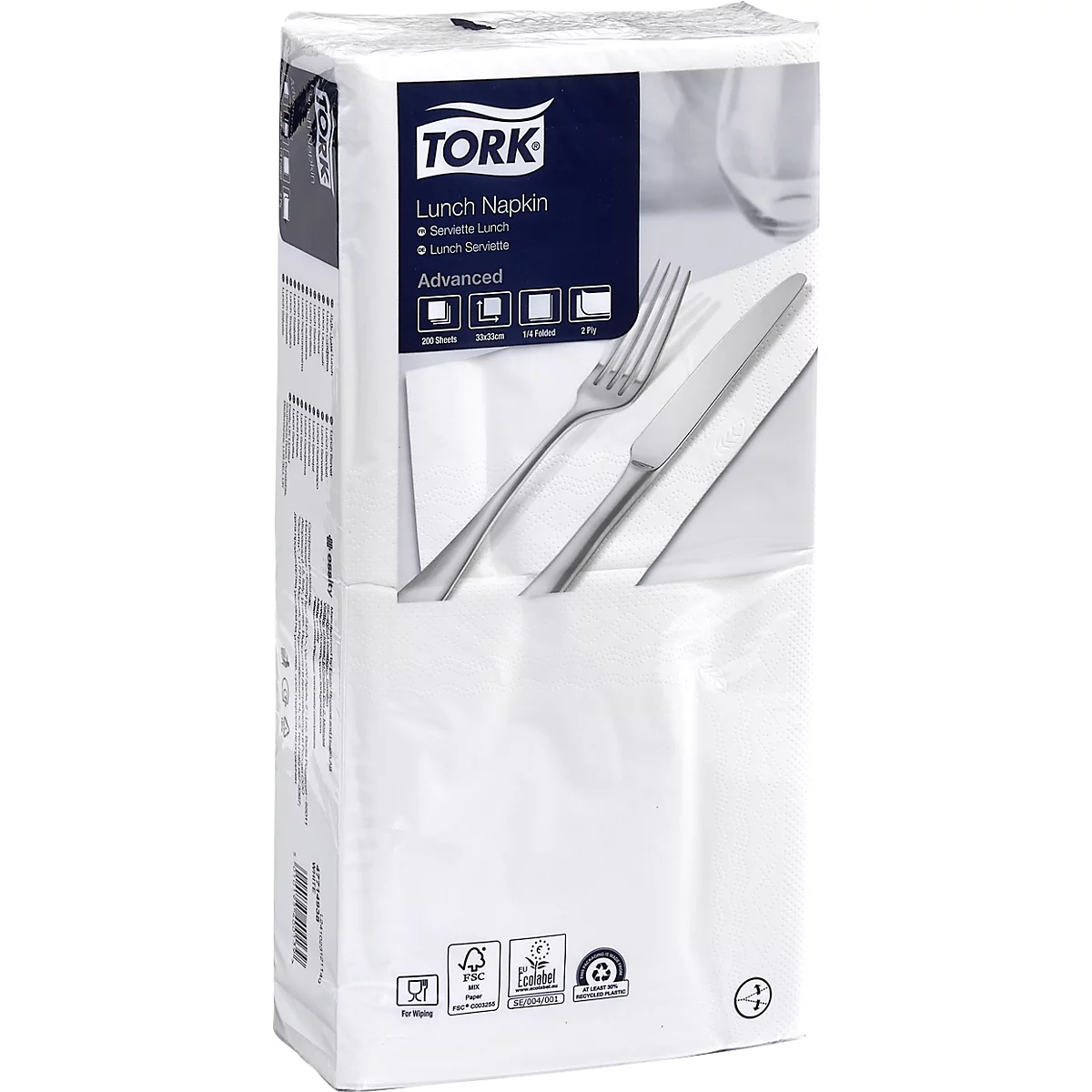 Tork® Servietten Soft Advanced 477149, 2-lagig, 1/4 Falz, geprägt, L 330 x B 330 mm, FSC®-Papier, weiß, 10 x 200 Stück
