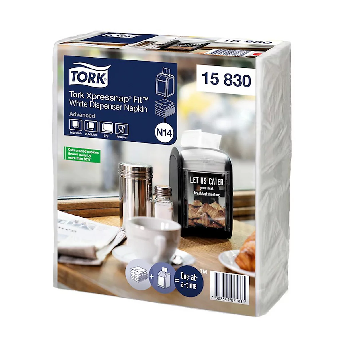 Tork® Servietten Xpressnap Fit® 15830, 2-lagig, für Serviettenspender, platzsparende Falzung, Karton á 6 Pack á 720 Stk. (4320 Servietten), weiß