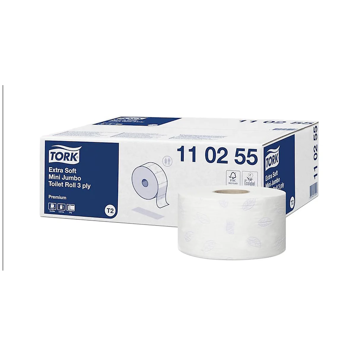 Tork® Toilettenpapier Mini Jumbo Premium 110255, 3-lagig, extra weich, mit Prägung, 12 Rollen á 600 Blatt, weiss