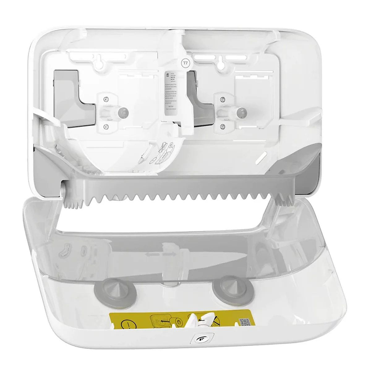 Tork® Twin Roll Dispenser 558040, voor mouwloos midi toiletpapier, B 360 x D 130 x H 207 mm, kunststof, wit
