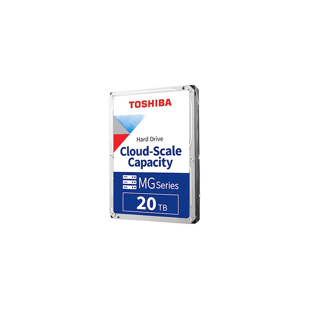 Festplatte von Toshiba, mit Aufschrift "Cloud-Scale Capacity", "MG Series 20TB".