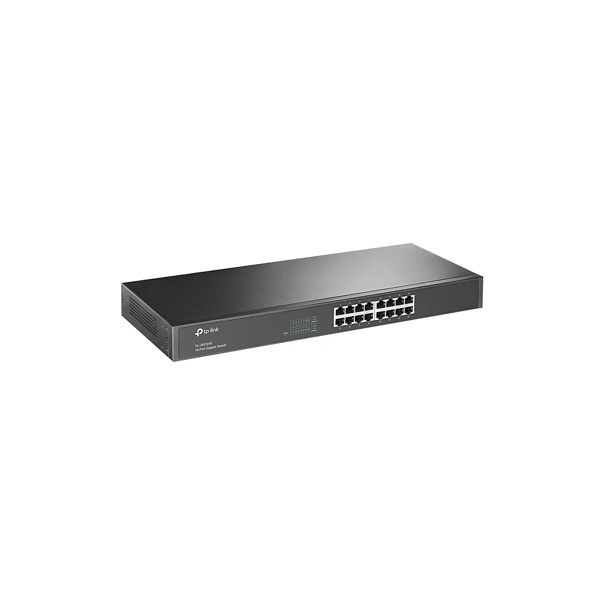 Switch réseau noir à 16 ports, fabricant Tp-Link, texte TL-SG1016.