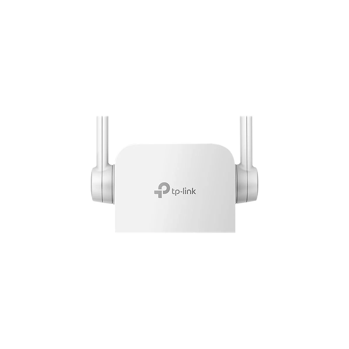 Weißer WLAN-Router mit zwei Antennen. Das tp-link Logo ist mittig platziert.