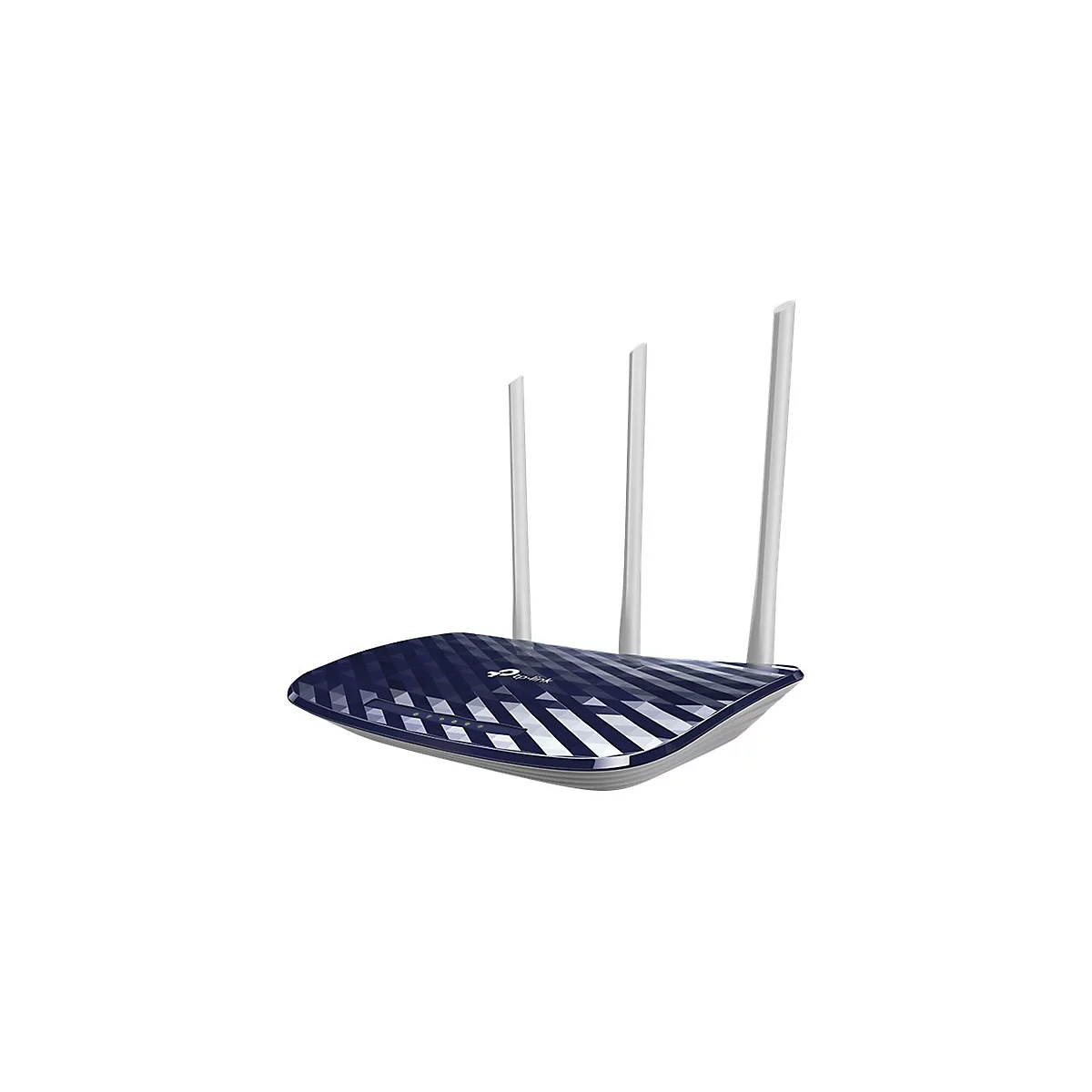 Routeur Wi-Fi bleu avec trois antennes, marque TP-Link.