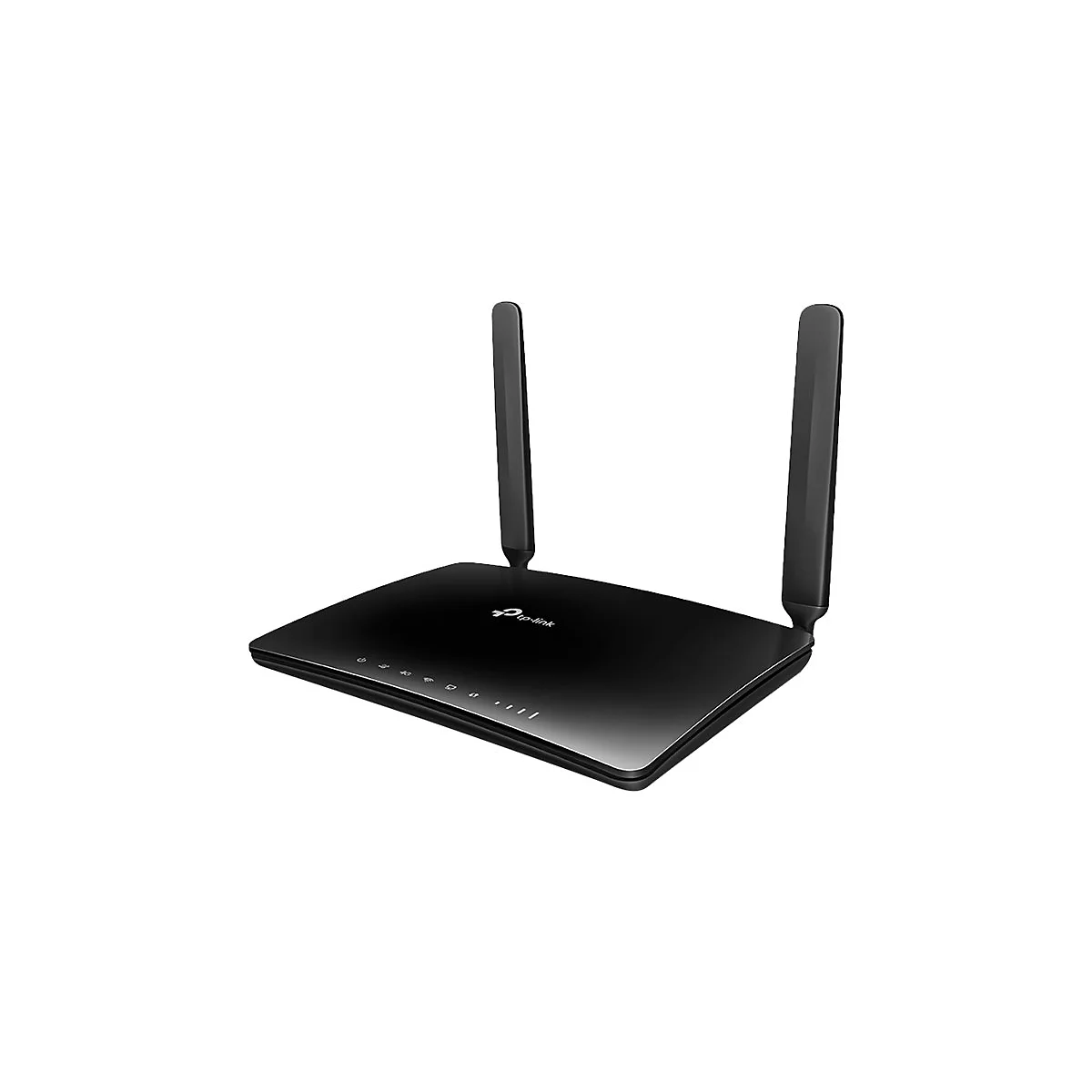 Routeur noir avec deux antennes. Inscription : TP-Link.