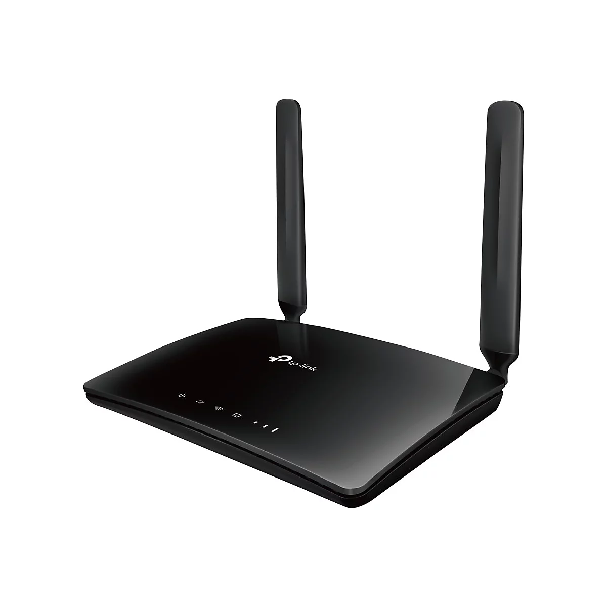 Routeur Wi-Fi noir avec deux antennes dépassant du boîtier. Le logo Tp-Link est visible.