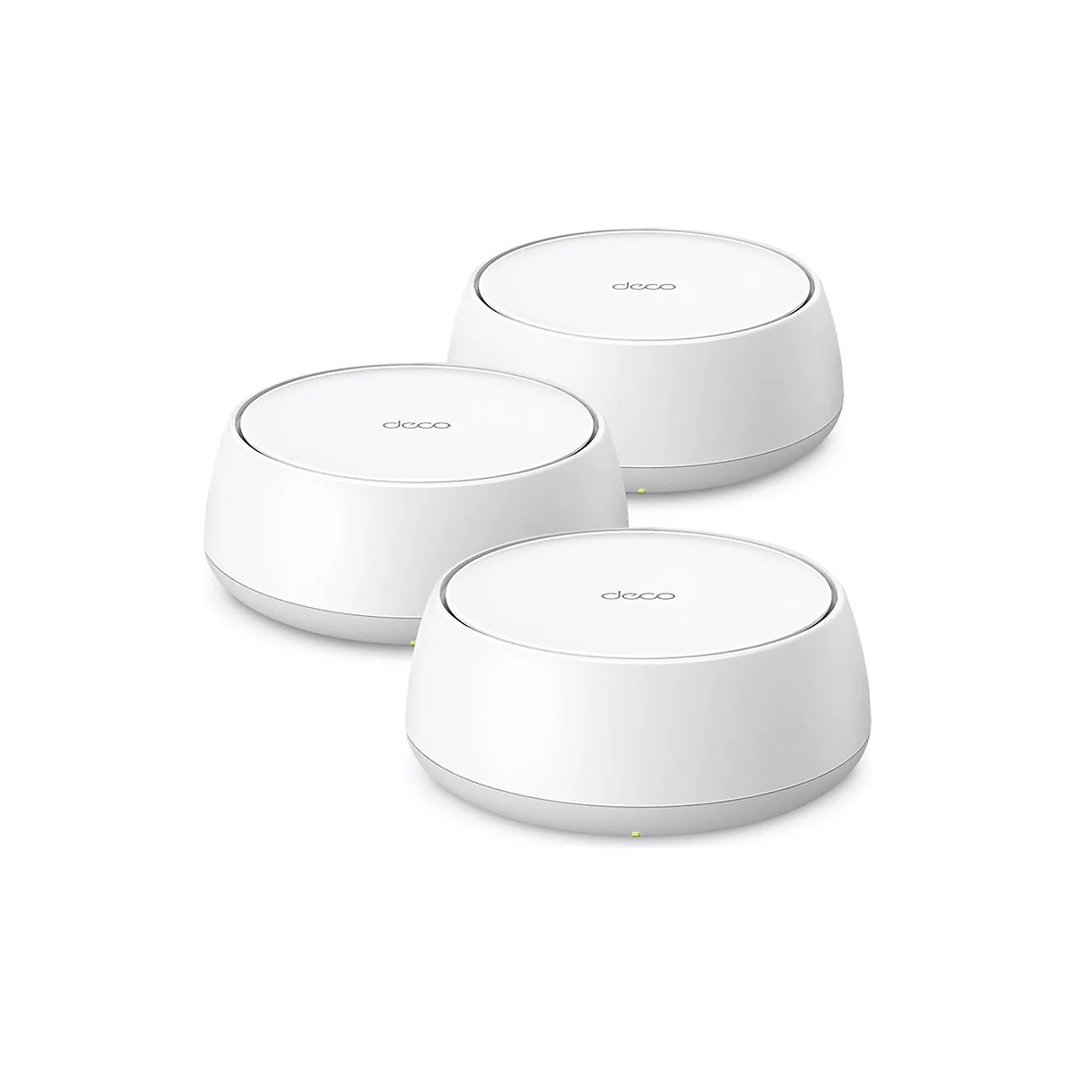Drei weiße, runde Router mit der Aufschrift "deco".