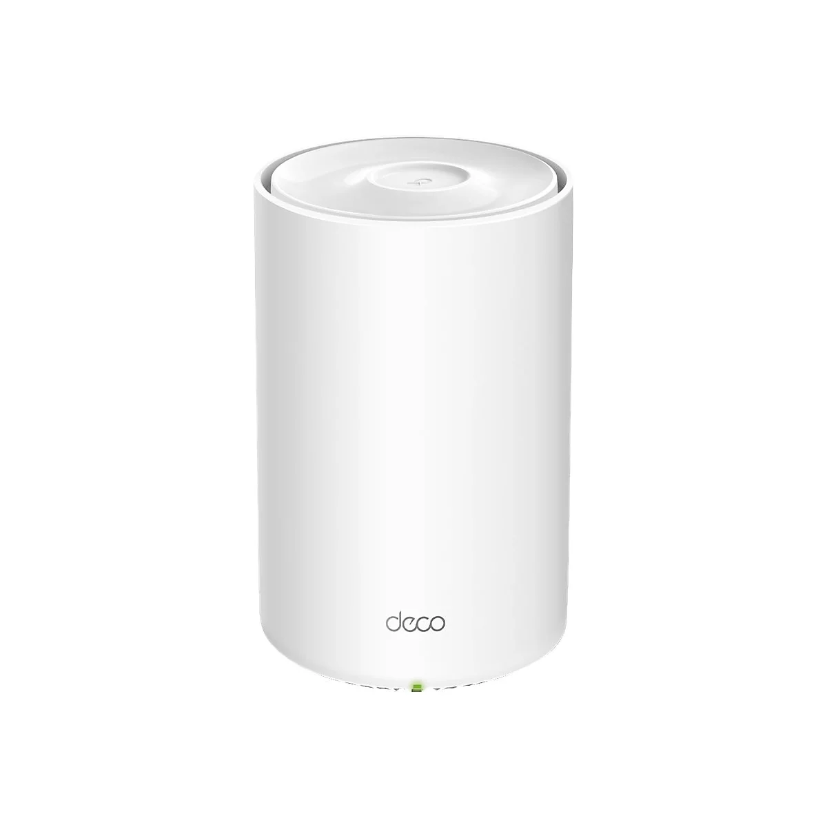 Zylinderförmiges, weißes Gerät mit Logo „deco“. Oberseite mit dezentem Logo.