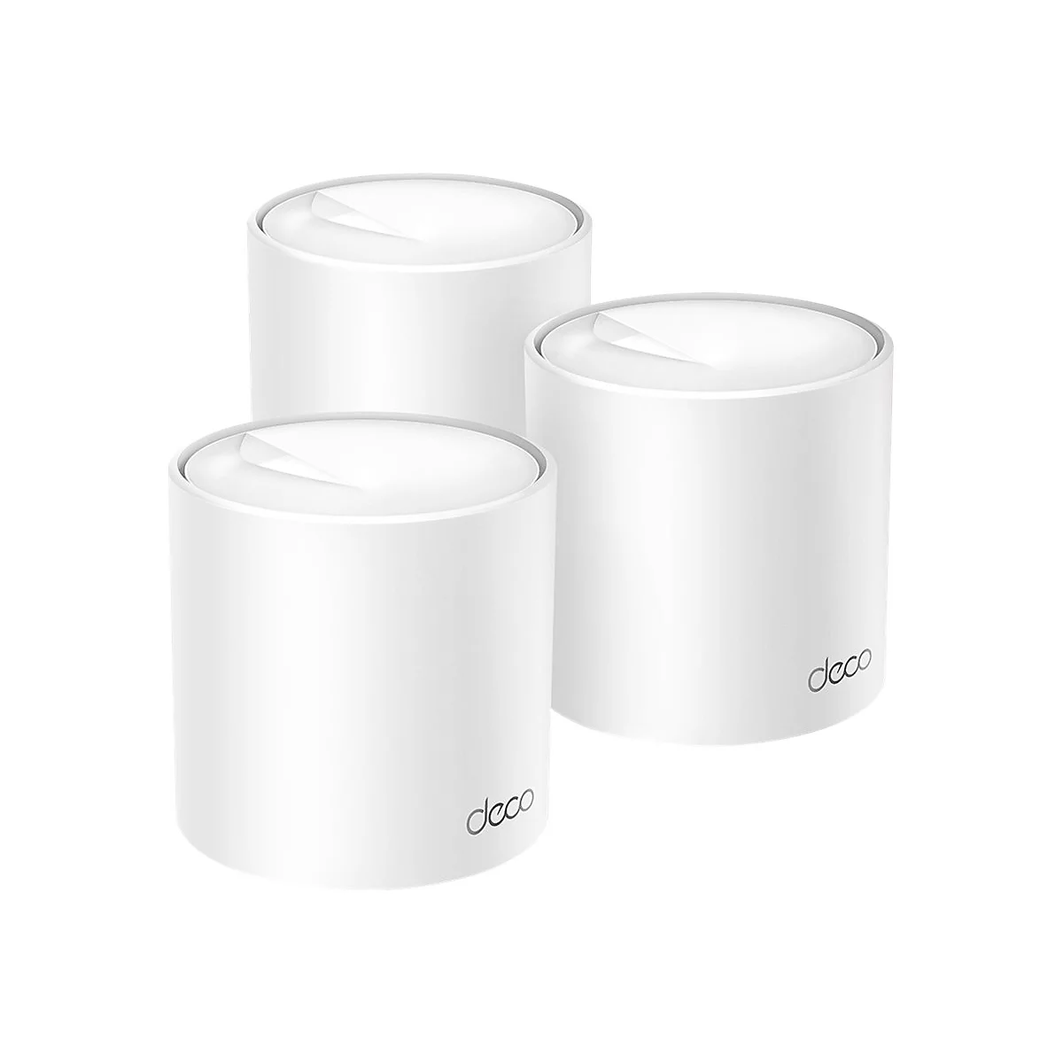Trois appareils cylindriques blancs avec le texte "deco". Il y a un petit renfoncement en haut.