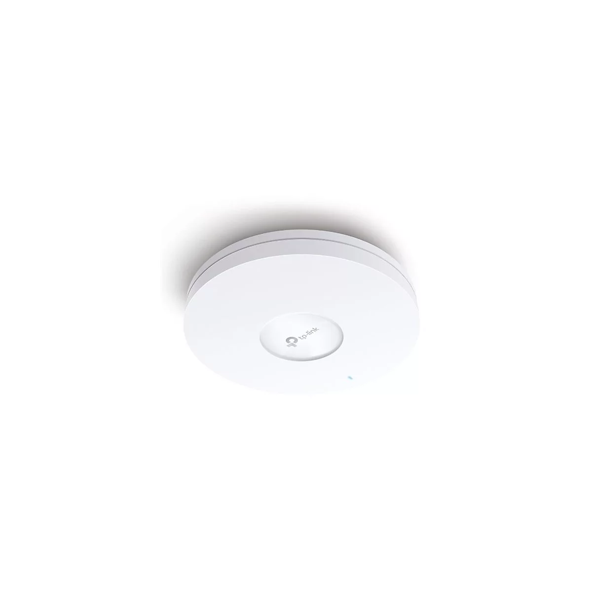 Ein weißer, runder Access Point von TP-Link, an der Decke montiert.
